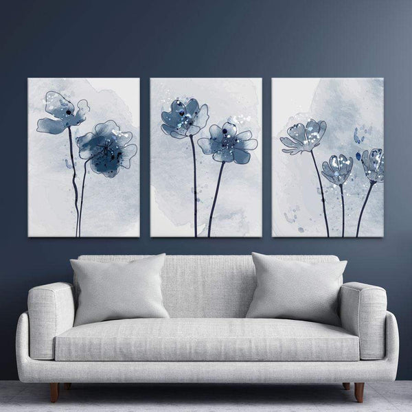 Pretty Blue Flowers Trio Canvas Print – Art Print Shop