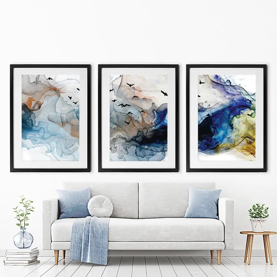 Abstract Birds Framed Art Print Trio