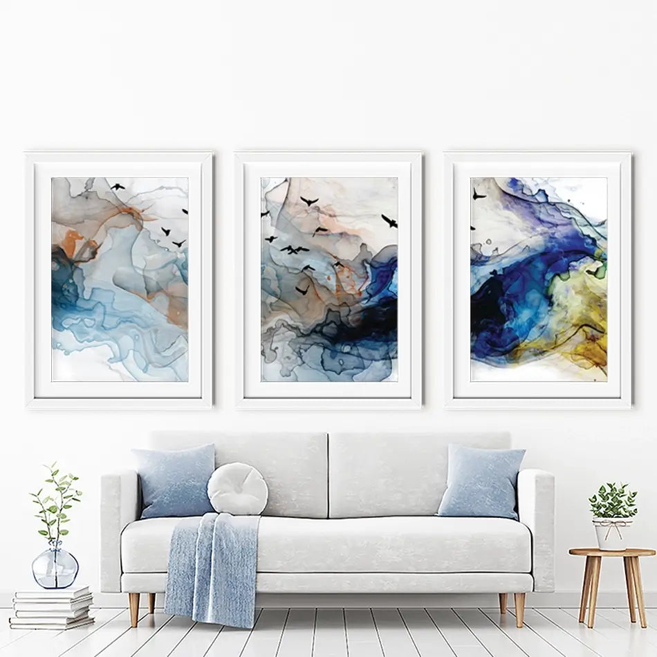 Abstract Birds Framed Art Print Trio