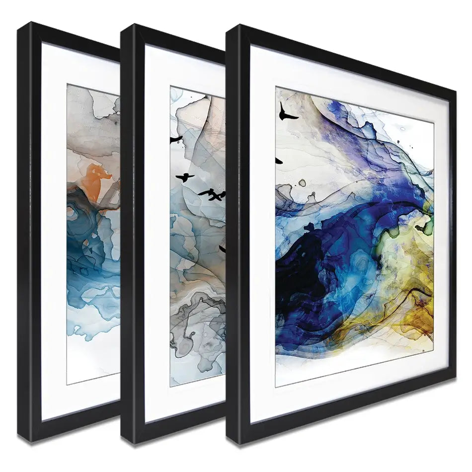 Abstract Birds Framed Art Print Trio