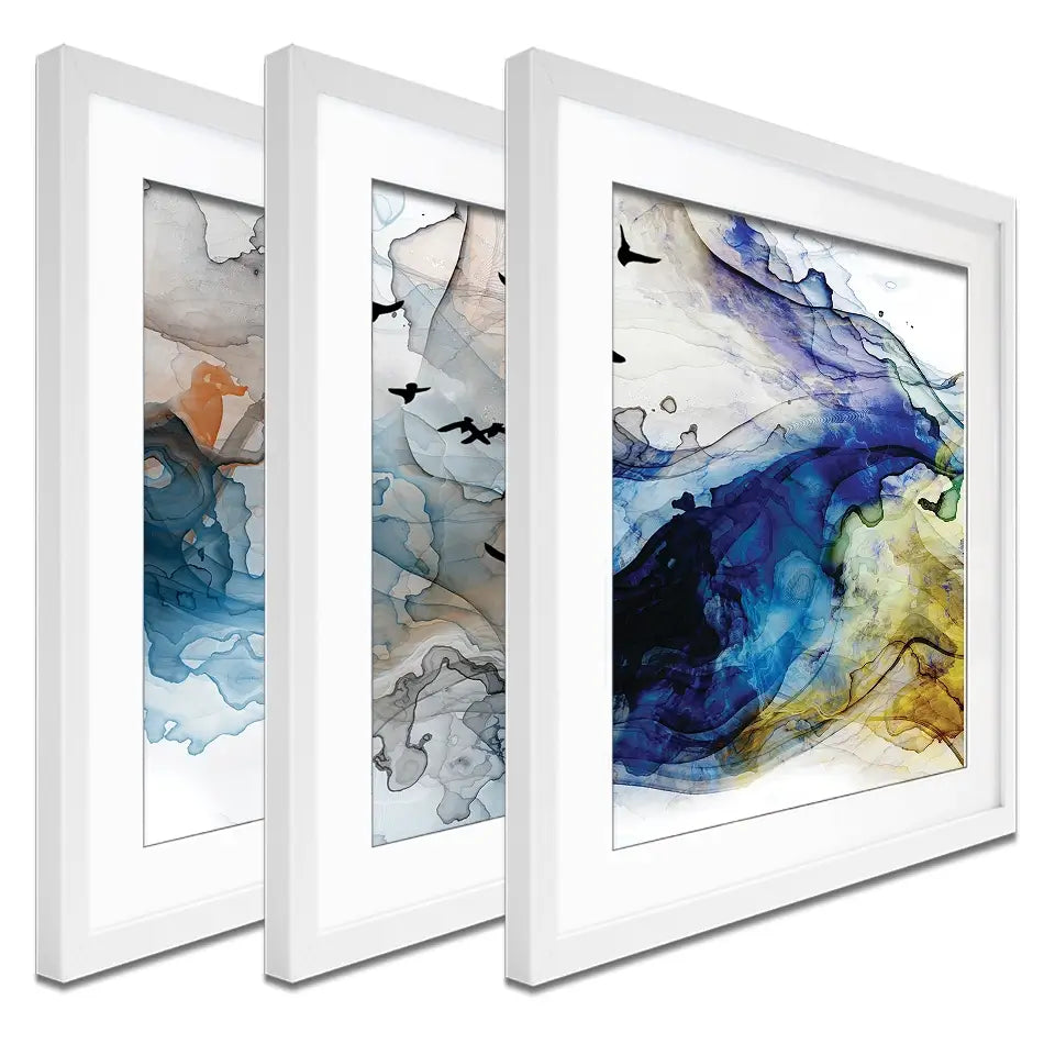 Abstract Birds Framed Art Print Trio