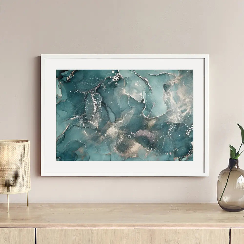 Teal Marble Framed Art Print