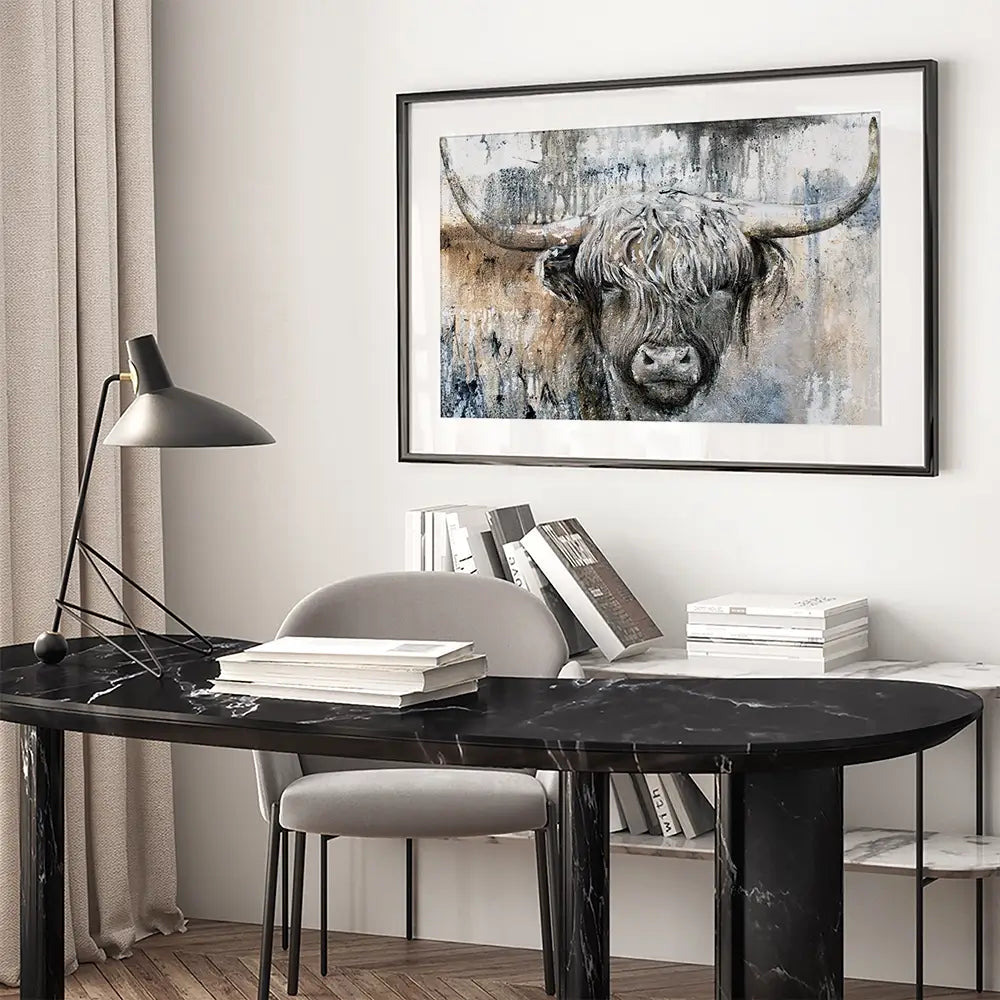 Weathered Highland Cow Framed Art Print