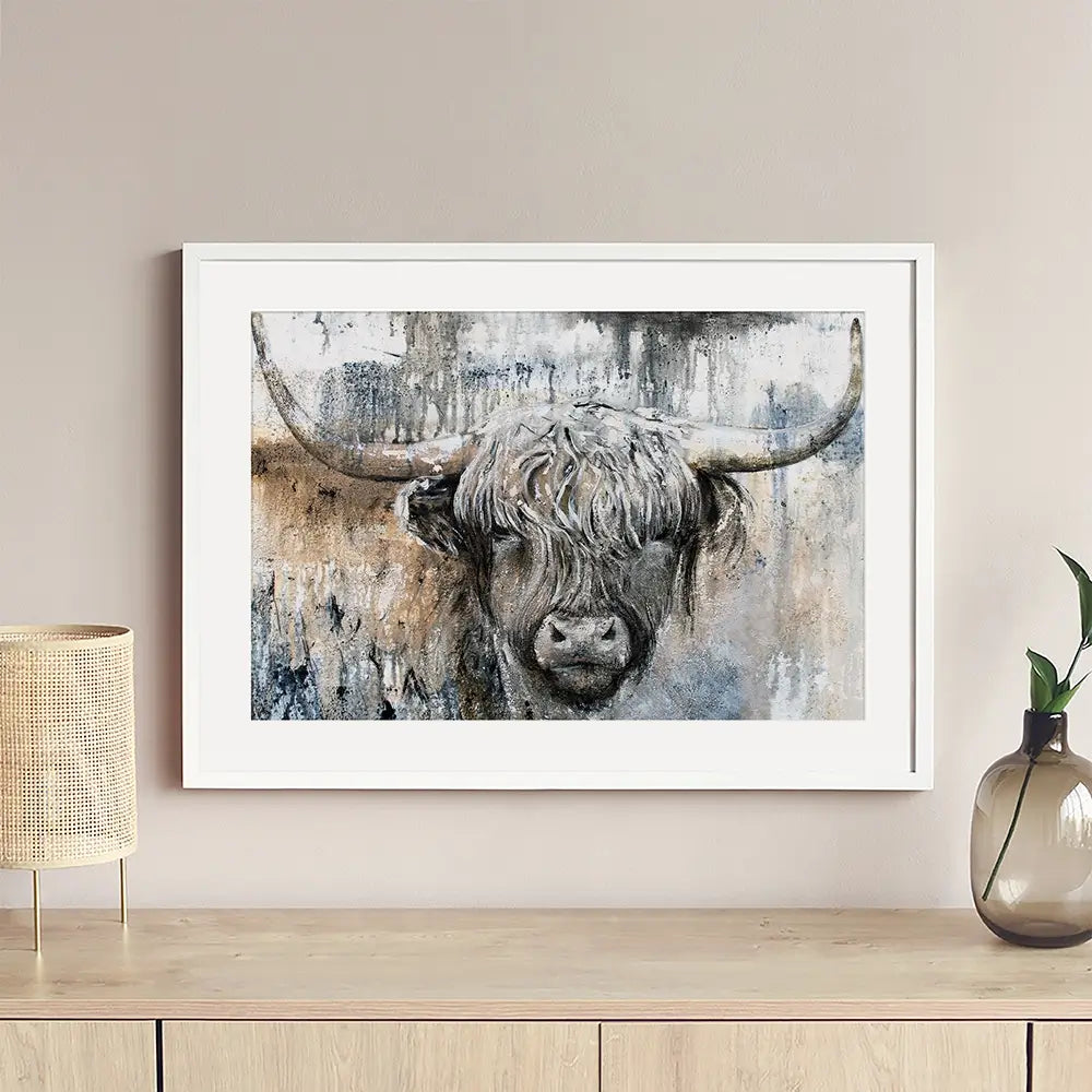 Weathered Highland Cow Framed Art Print