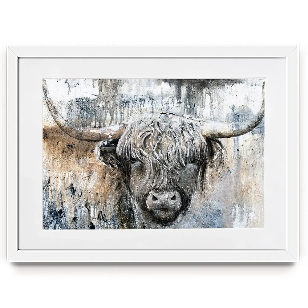 Weathered Highland Cow Framed Art Print