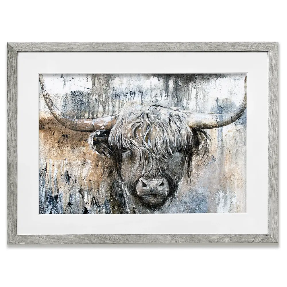 Weathered Highland Cow Framed Art Print