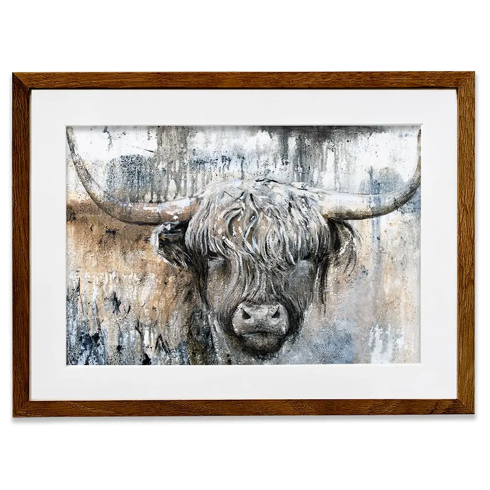 Weathered Highland Cow Framed Art Print