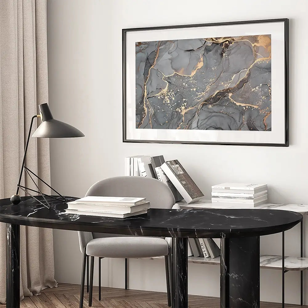 Slate Grey Marble Framed Art Print