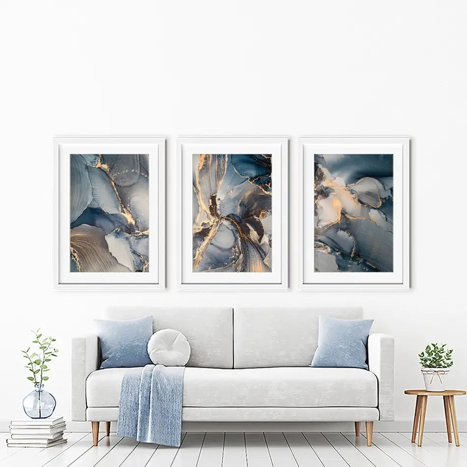 Glowing Marble Framed Art Print Trio