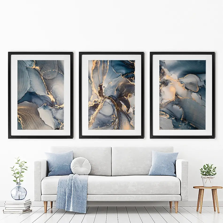 Glowing Marble Framed Art Print Trio