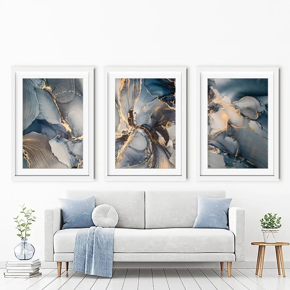 Glowing Marble Framed Art Print Trio