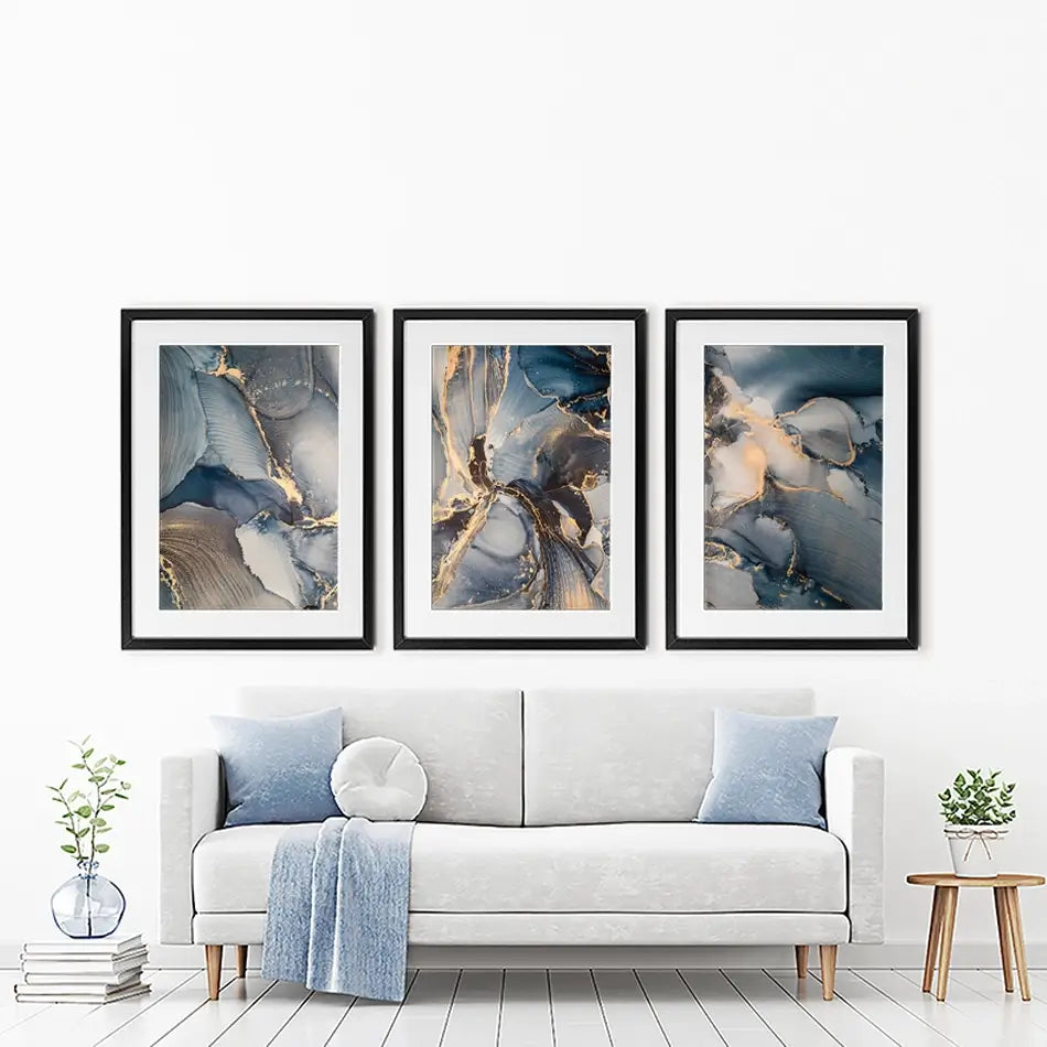 Glowing Marble Framed Art Print Trio