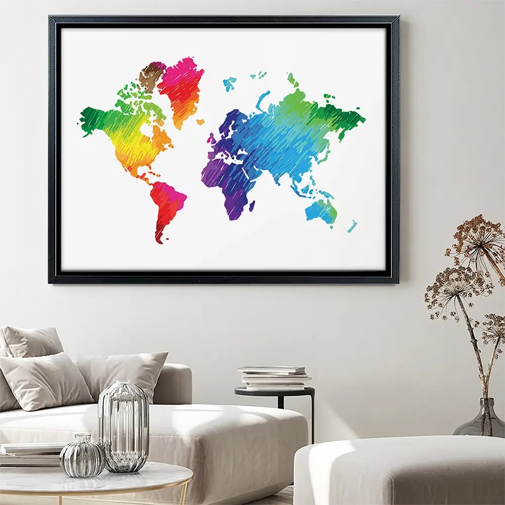 Rainbow World Map Canvas Print