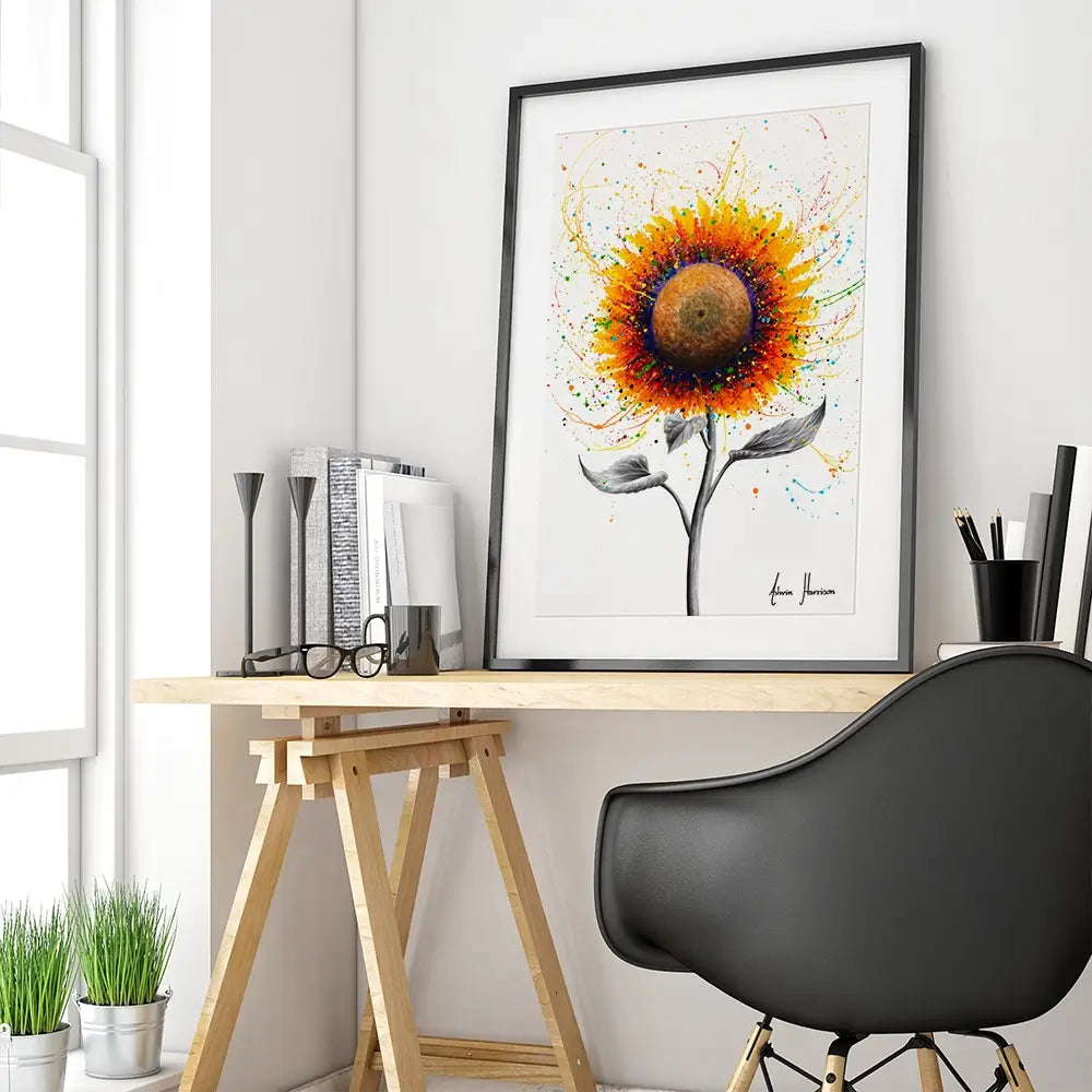 Rainbow Sunflower Framed Art Print