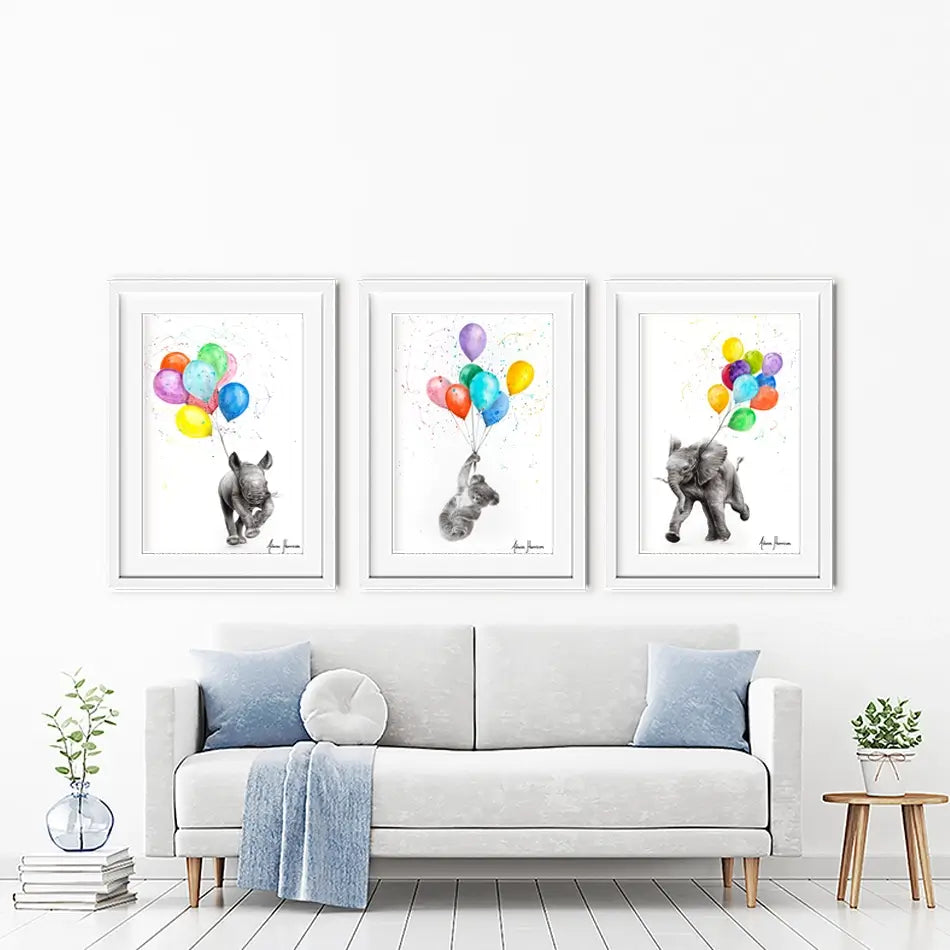 Animals With Balloons Framed Art Print Trio