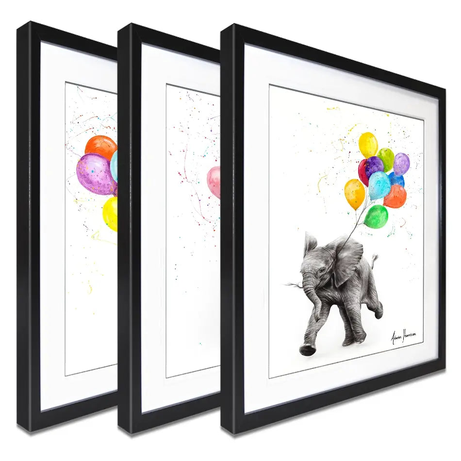 Animals With Balloons Framed Art Print Trio