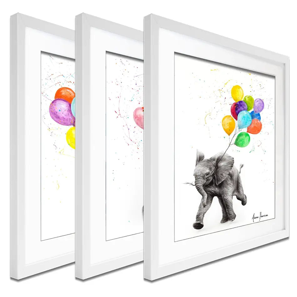 Animals With Balloons Framed Art Print Trio