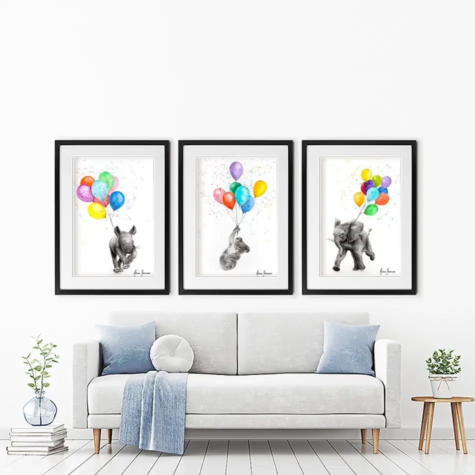 Animals With Balloons Framed Art Print Trio