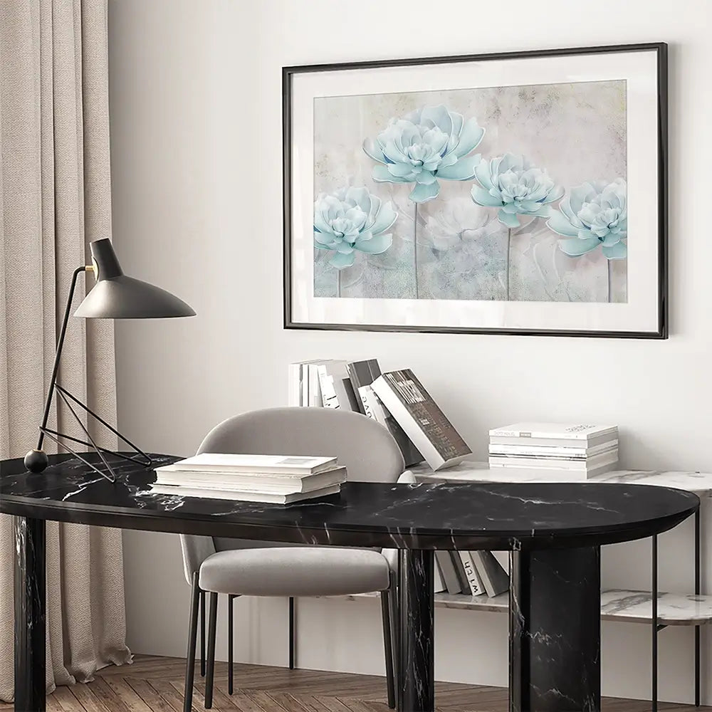 Pale Blue Floral Framed Art Print