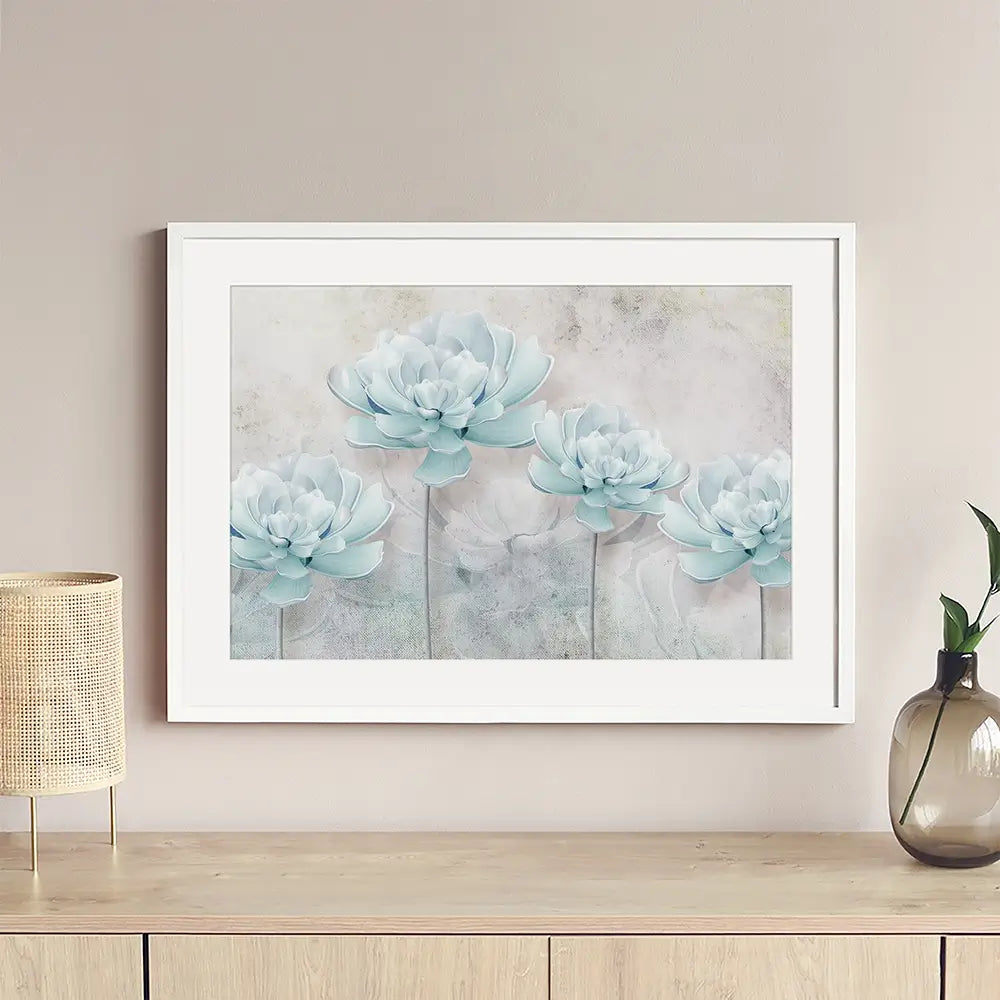 Pale Blue Floral Framed Art Print