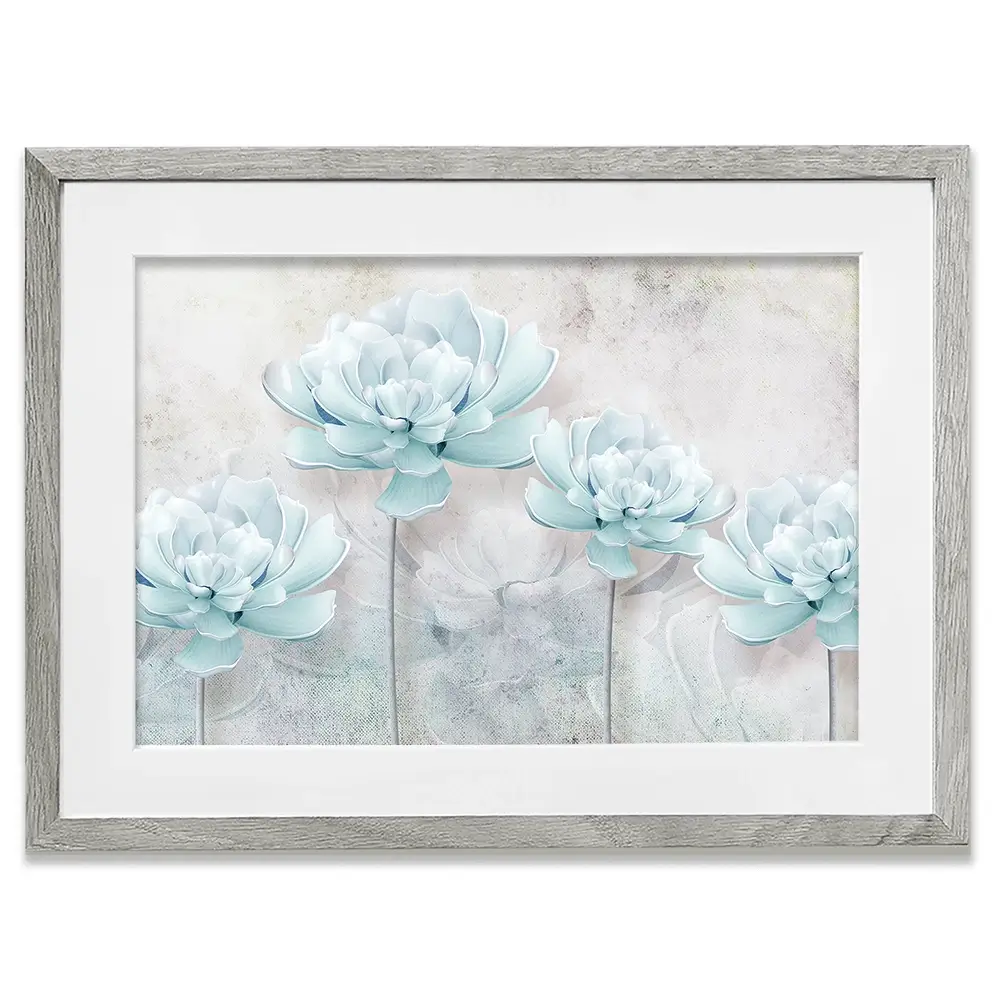 Pale Blue Floral Framed Art Print