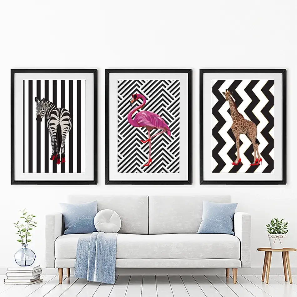 Animals In Heels Framed Art Print Trio