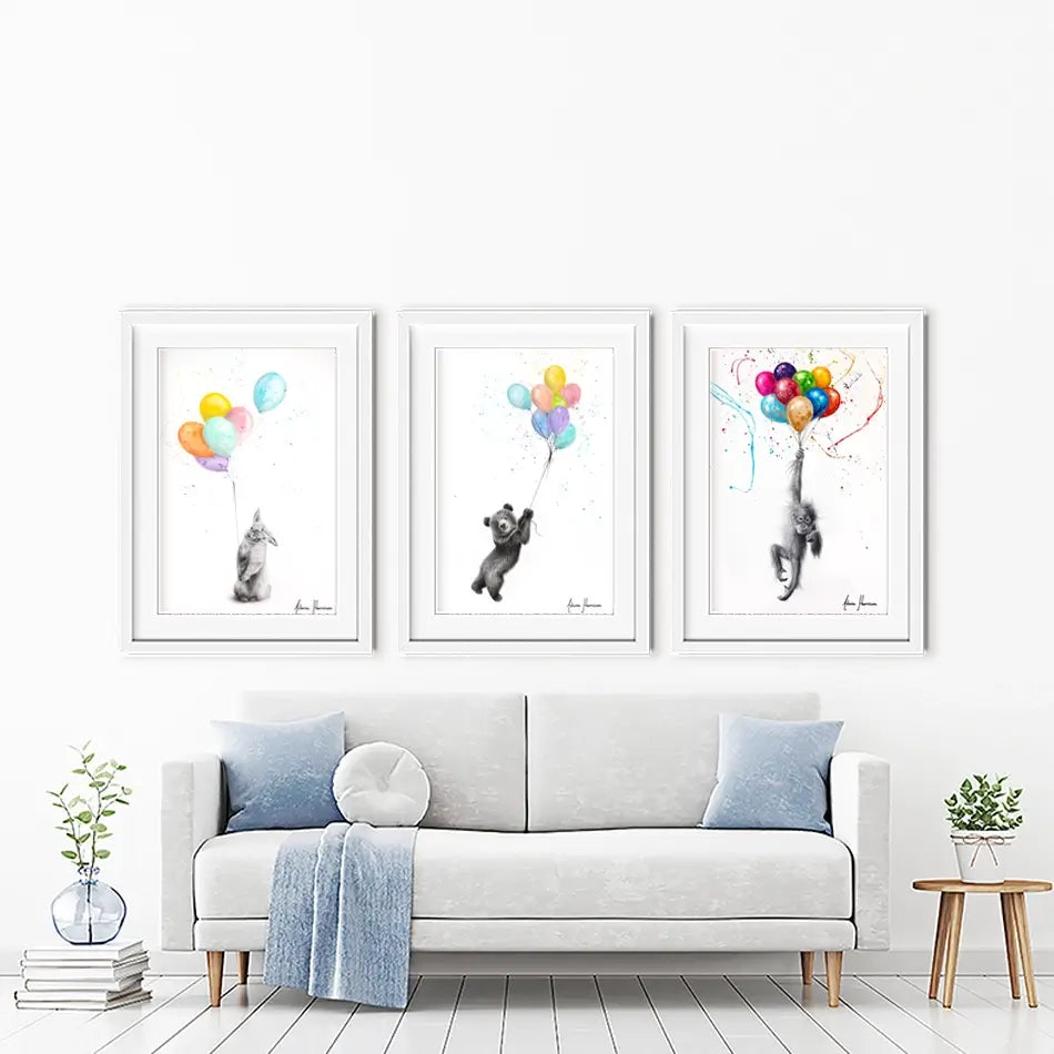 Animals With Balloons 2 Framed Art Print Trio