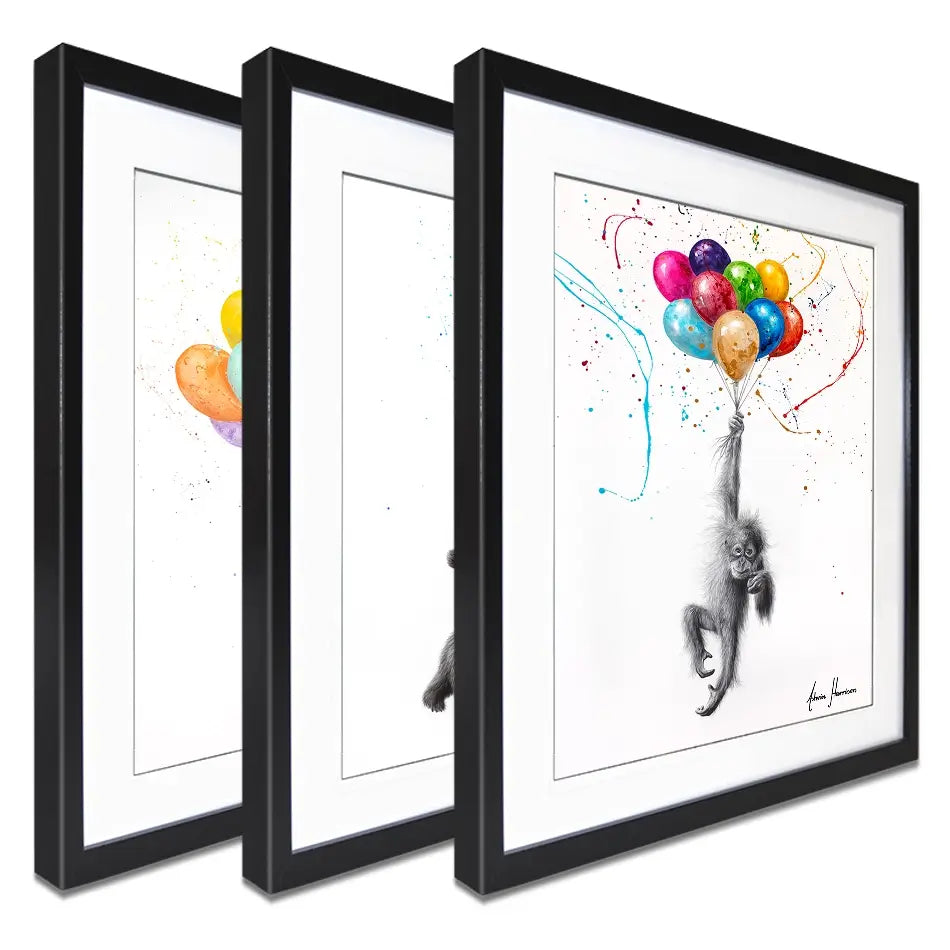 Animals With Balloons 2 Framed Art Print Trio