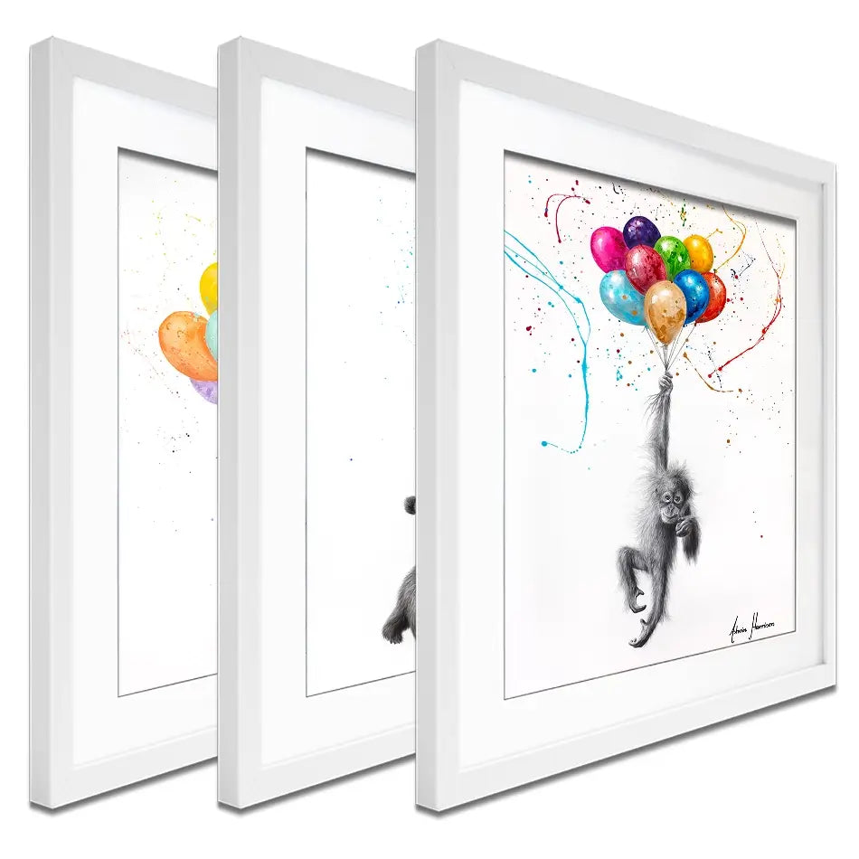 Animals With Balloons 2 Framed Art Print Trio