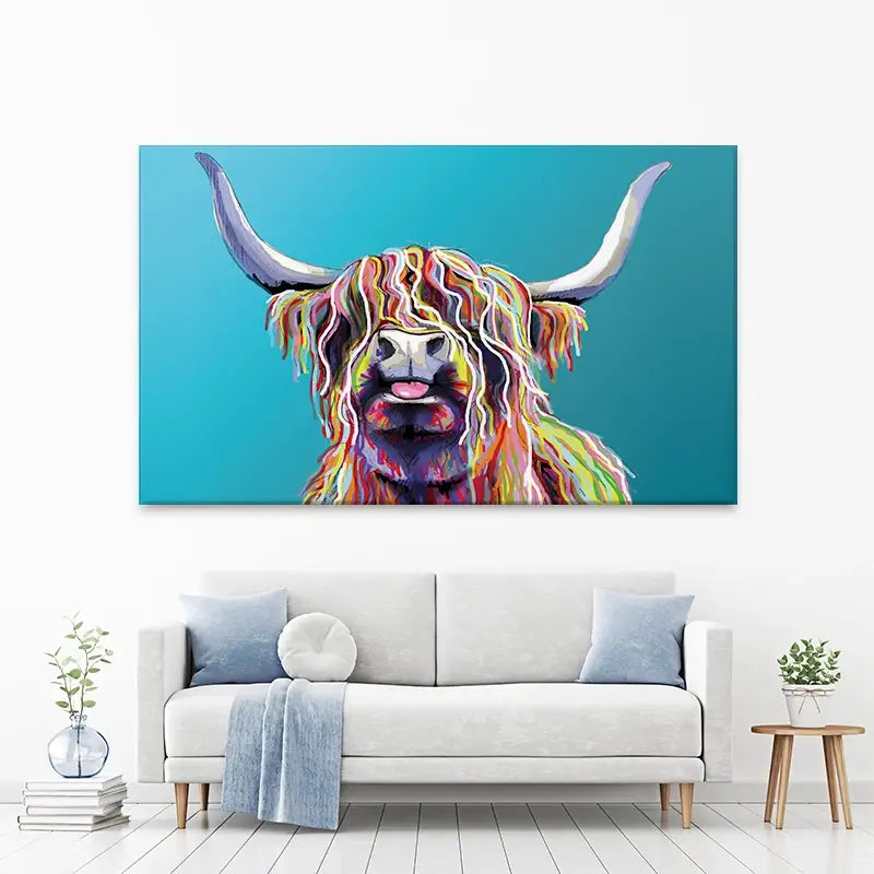 Blue Cheeky Cow Canvas Print