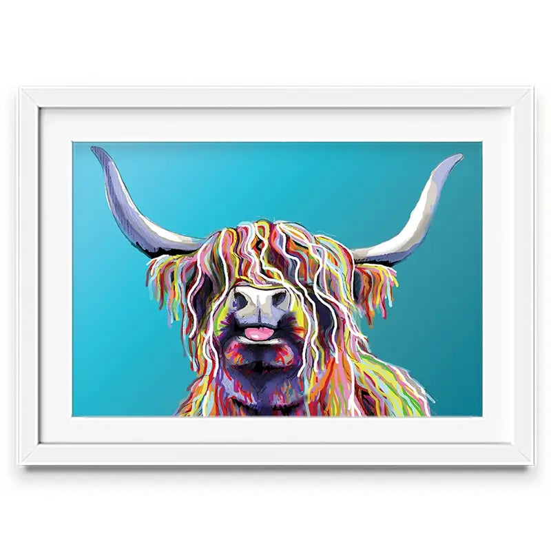 Blue Cheeky Cow Framed Art Print