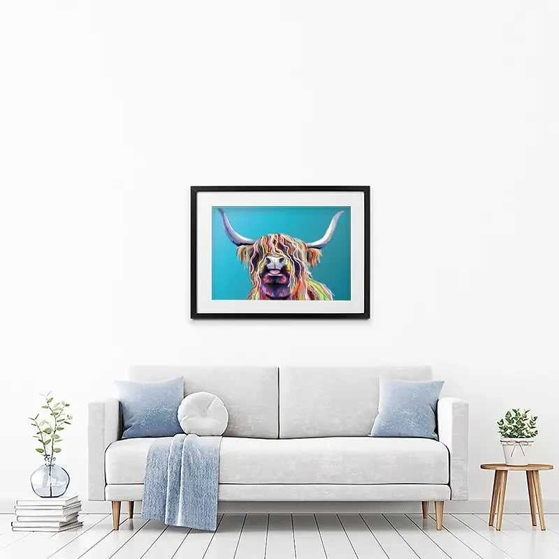 Blue Cheeky Cow Framed Art Print