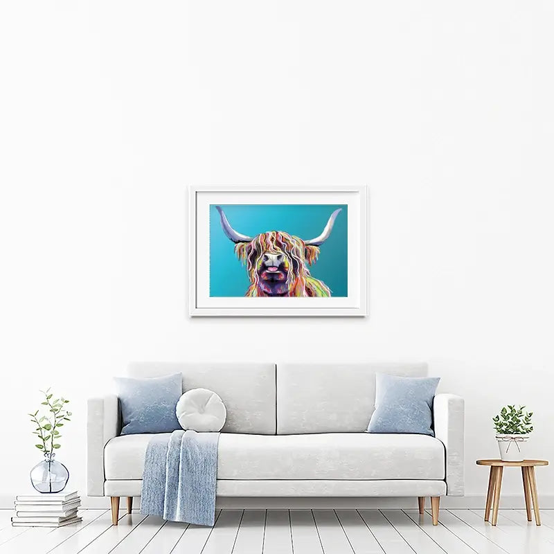 Blue Cheeky Cow Framed Art Print