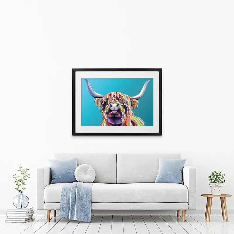 Blue Cheeky Cow Framed Art Print