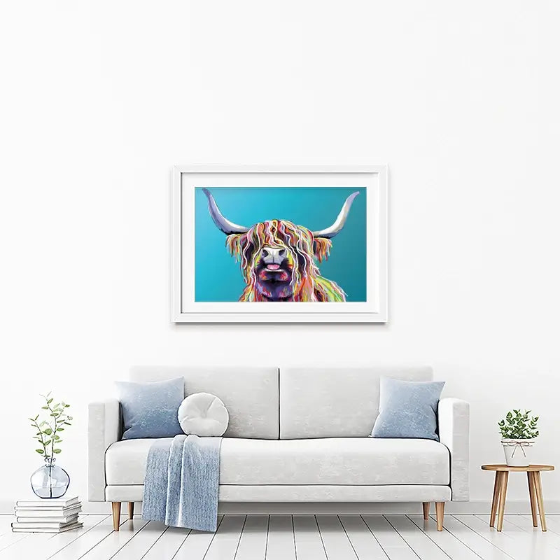 Blue Cheeky Cow Framed Art Print