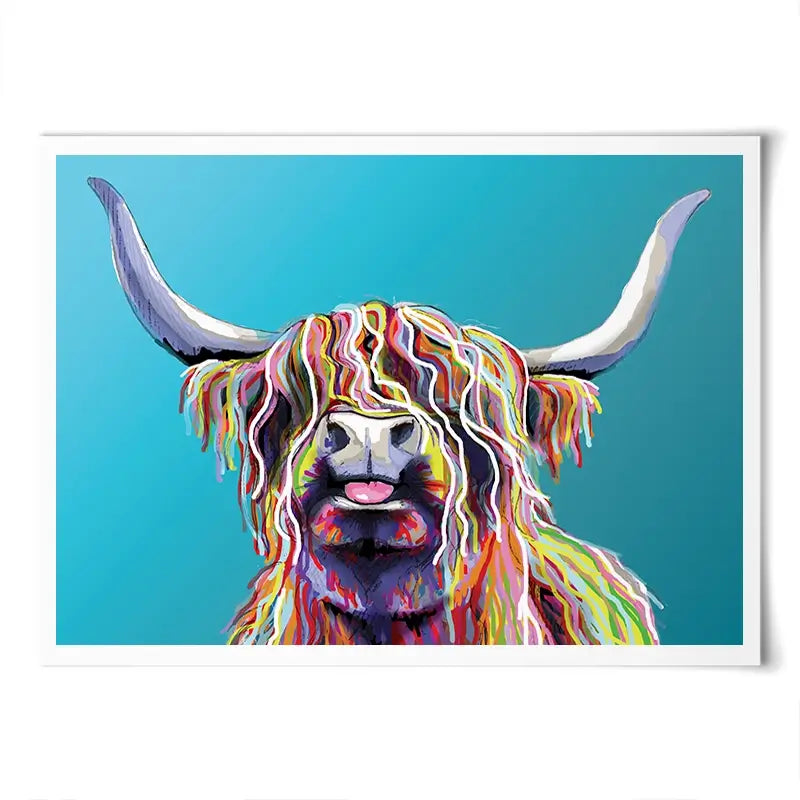 Blue Cheeky Cow Art Print