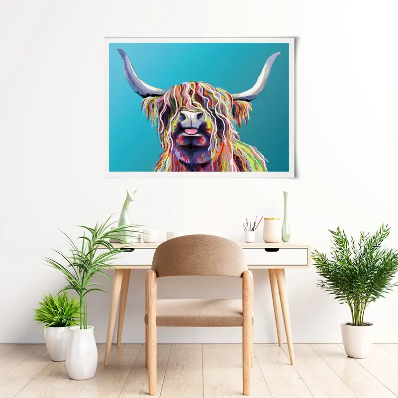 Blue Cheeky Cow Art Print