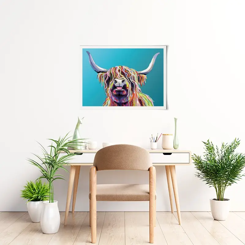 Blue Cheeky Cow Art Print