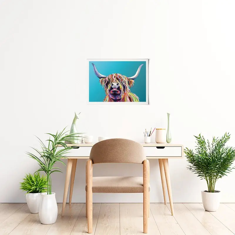 Blue Cheeky Cow Art Print