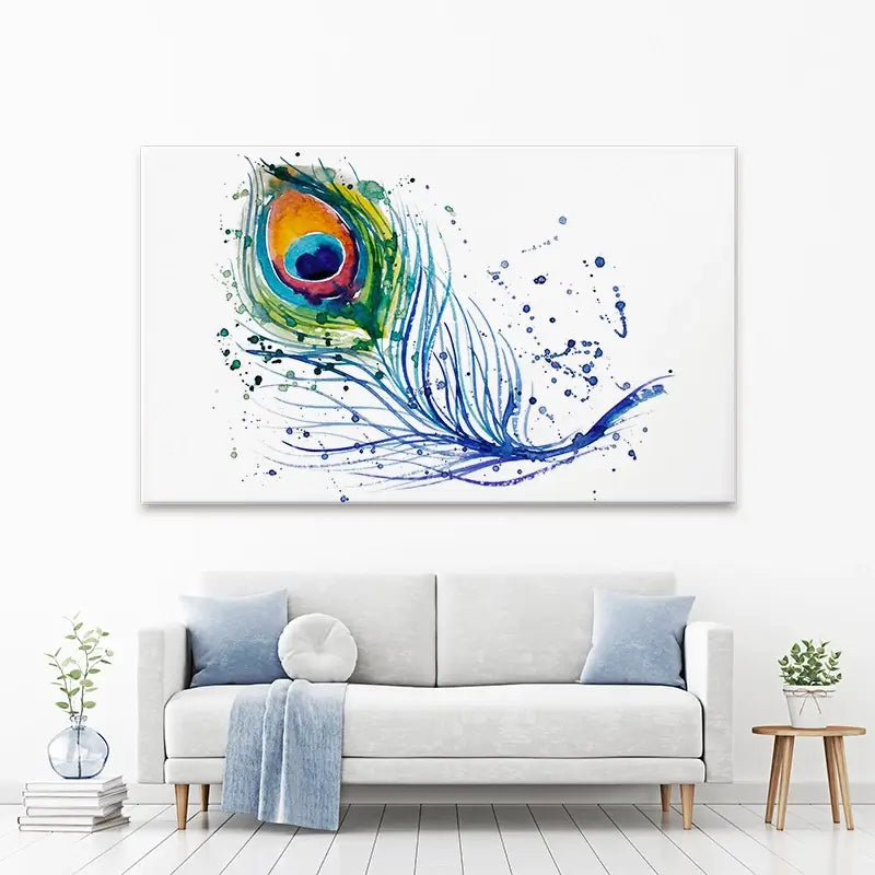 Watercolour Peacock Feather Canvas Print