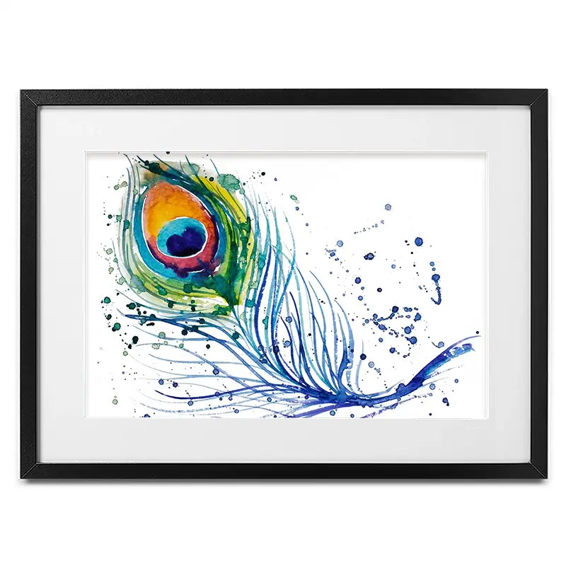 Watercolour Peacock Feather Framed Art Print