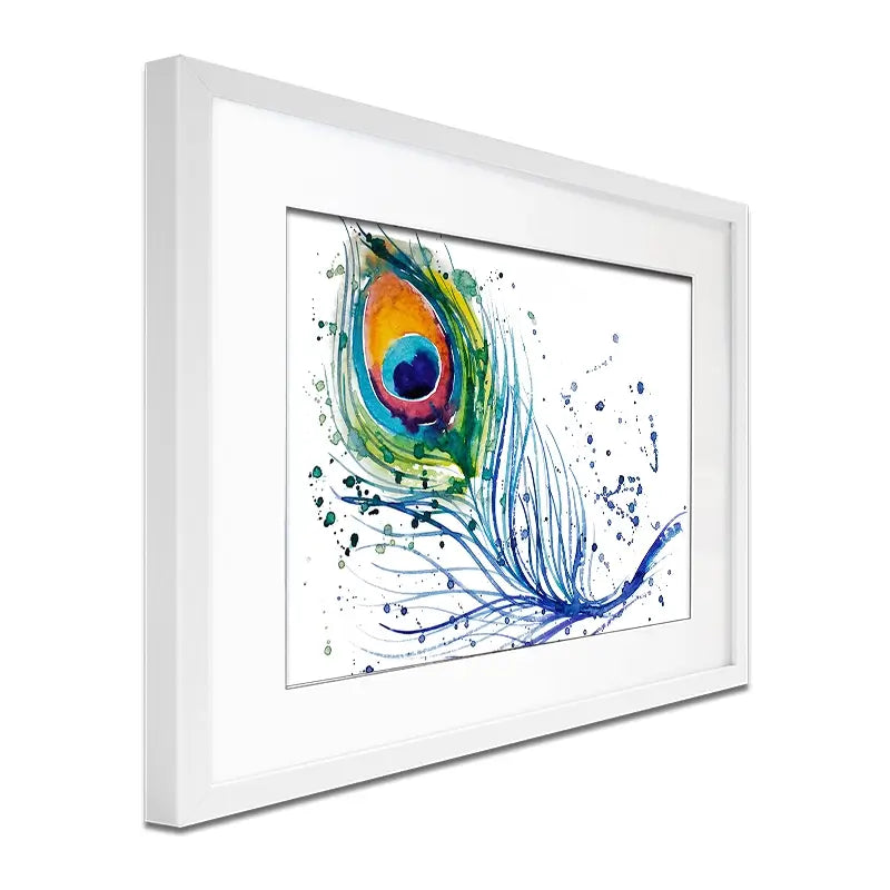 Watercolour Peacock Feather Framed Art Print