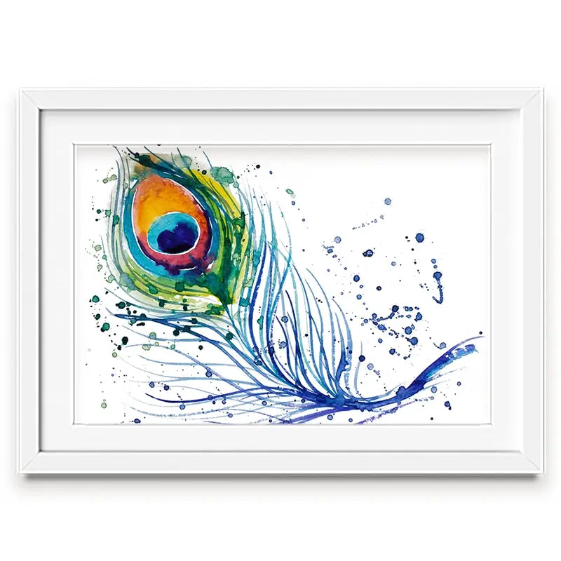 Watercolour Peacock Feather Framed Art Print