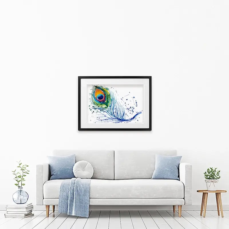 Watercolour Peacock Feather Framed Art Print