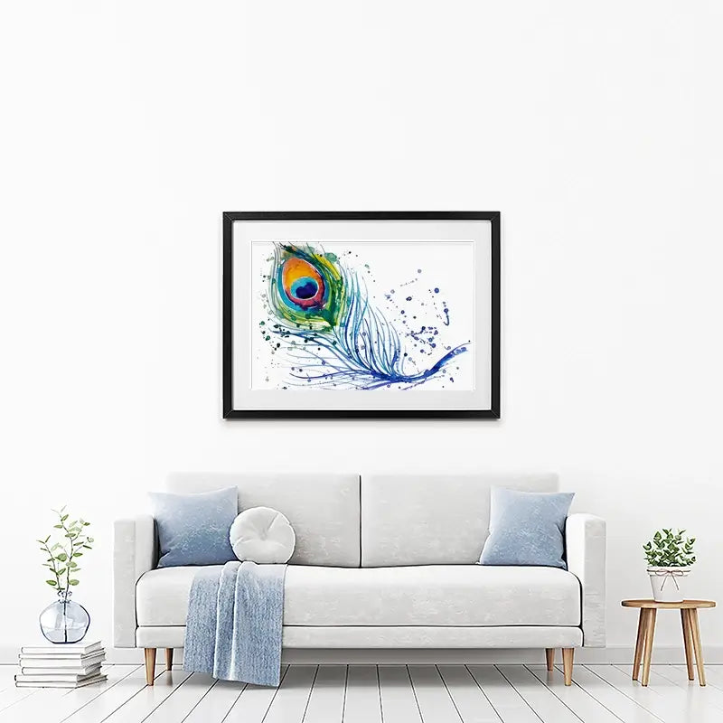 Watercolour Peacock Feather Framed Art Print