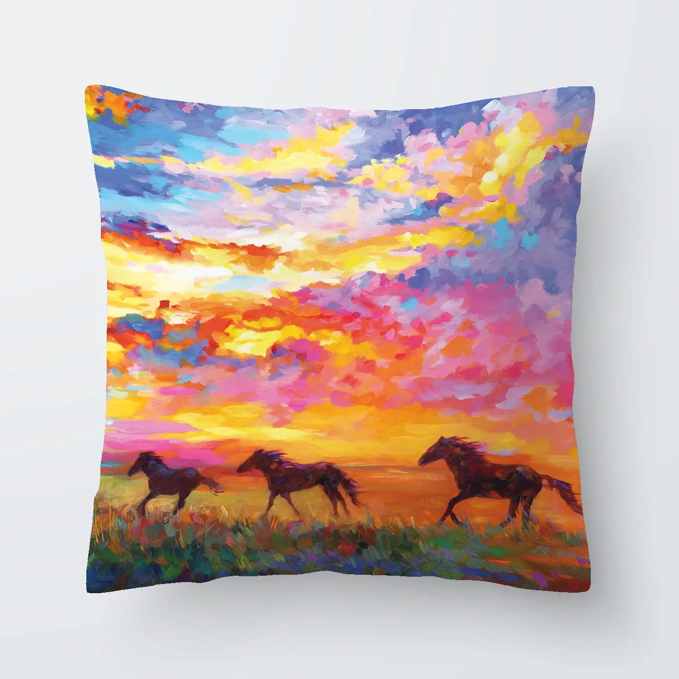 Wild Horses Running At Sunset Cushion