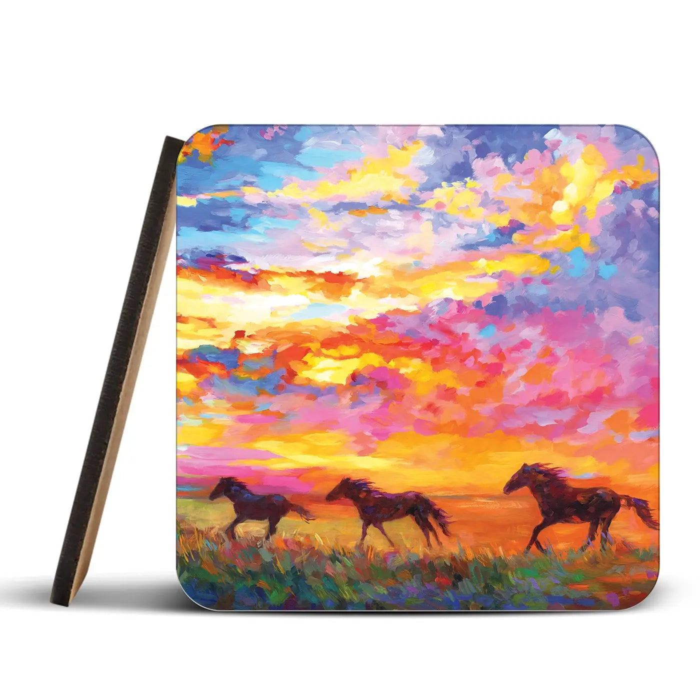 Wild Horses Running At Sunset Coaster Set