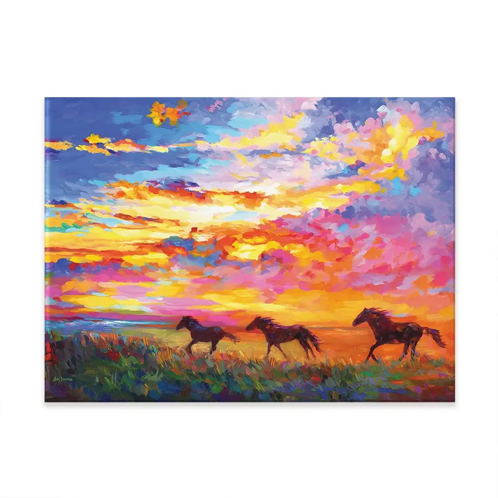 Wild Horses Running At Sunset Canvas Print