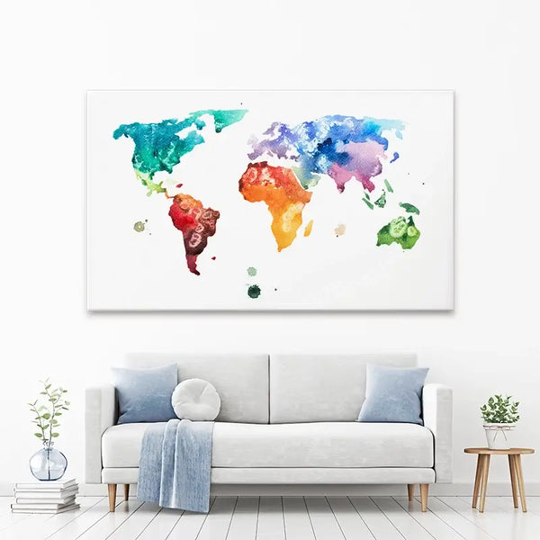 Watercolour World Map Canvas Print – Art Print Shop