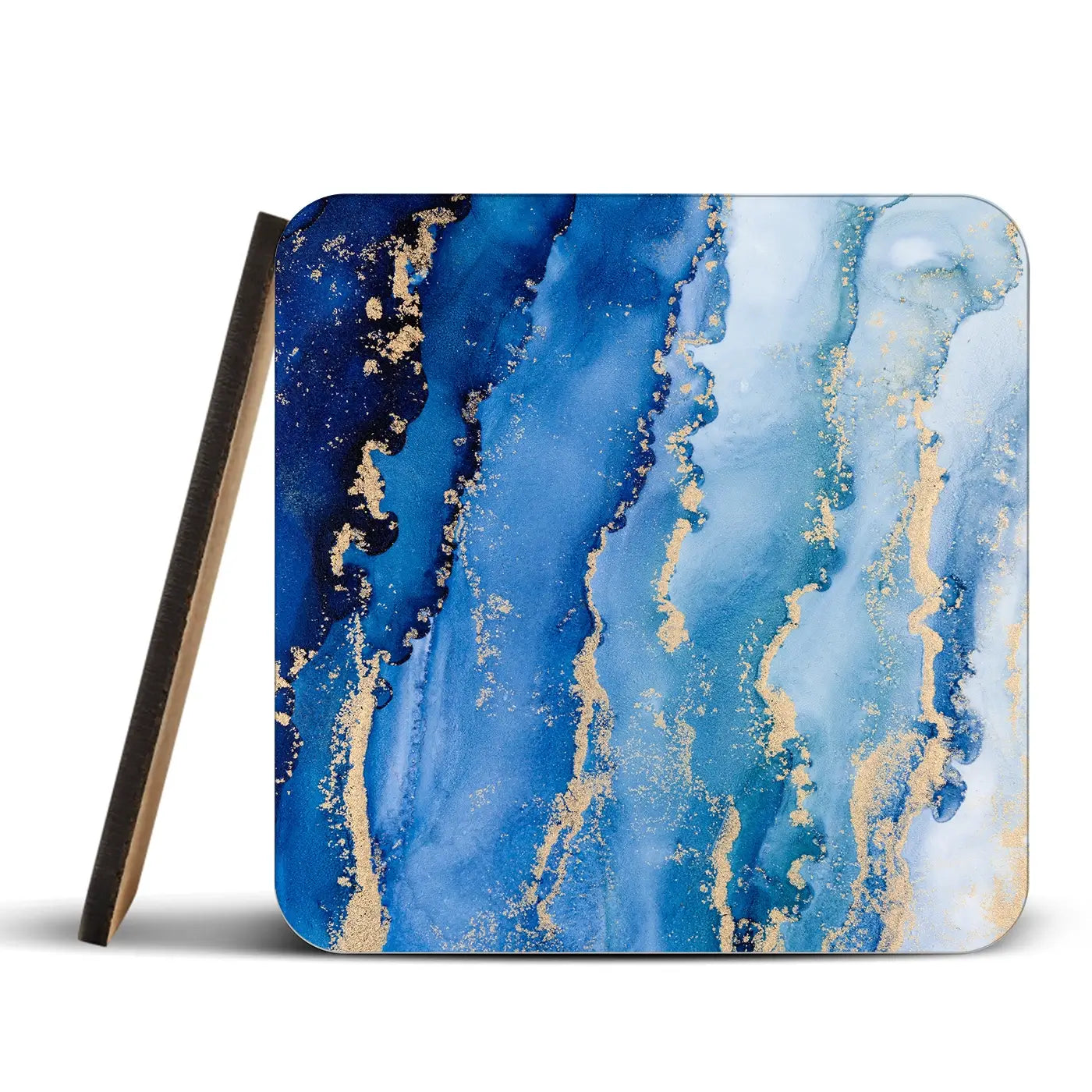 Blue Ombre Marble Coaster Set